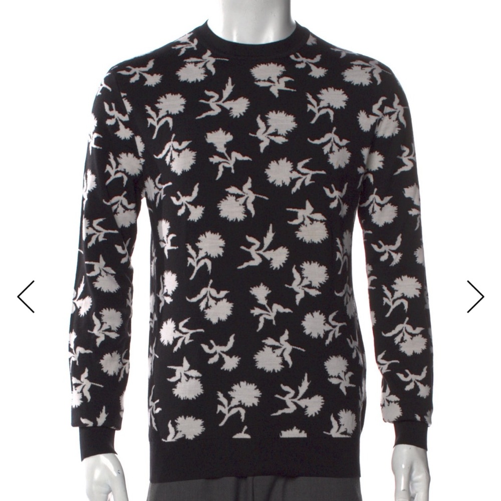 Dior Homme 2016 Rose Intarsia Wool Sweater (Black, Size S)
